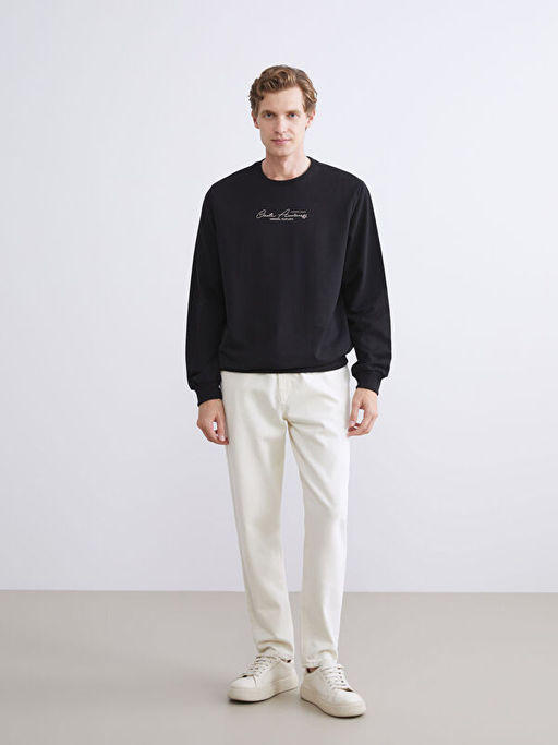Bisiklet Yaka Bask?l? Erkek Sweatshirt
