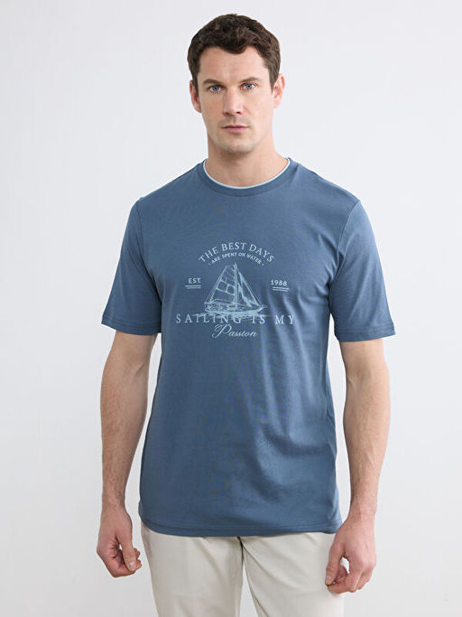 Bisiklet Yaka Bask?l? Erkek Ti??rt