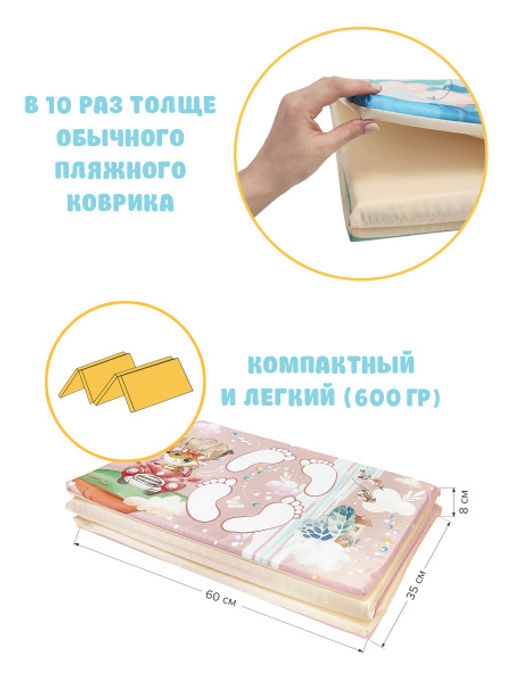 VAL KTR-P614-F Коврик дет гимнастич Топоножка, 60*144 см, 4 блока, цвет роз., ПУТЕШАСТИКИ, шт