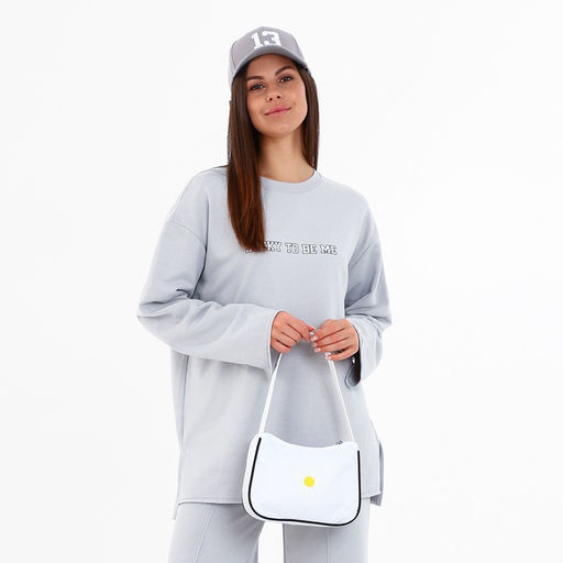 Сумка молодёжная на молнии, с принтом, 24?6.5?17 см, белая