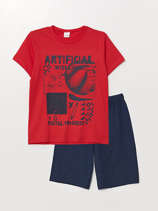 Bisiklet Yaka Bask?l? K?sa Kollu Erkek ?ocuk ?ortlu Pijama Tak?m? - Waikiki фото 3