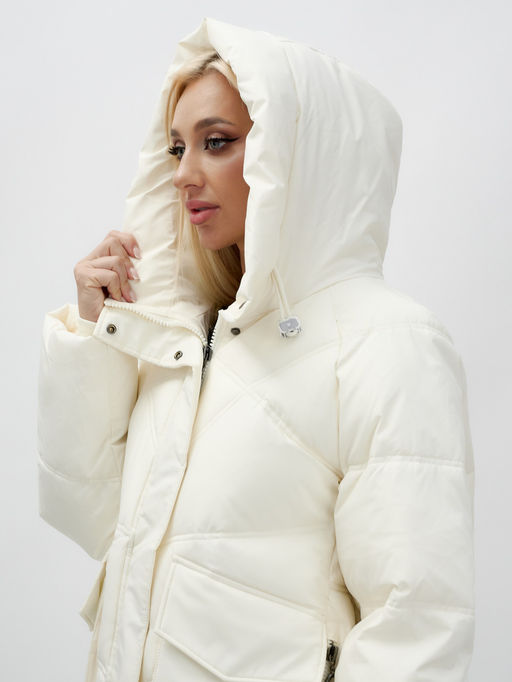 Куртка летучая мышь женская с капюшоном зимняя бежевого цвета 9617B - Mtforce фото 8