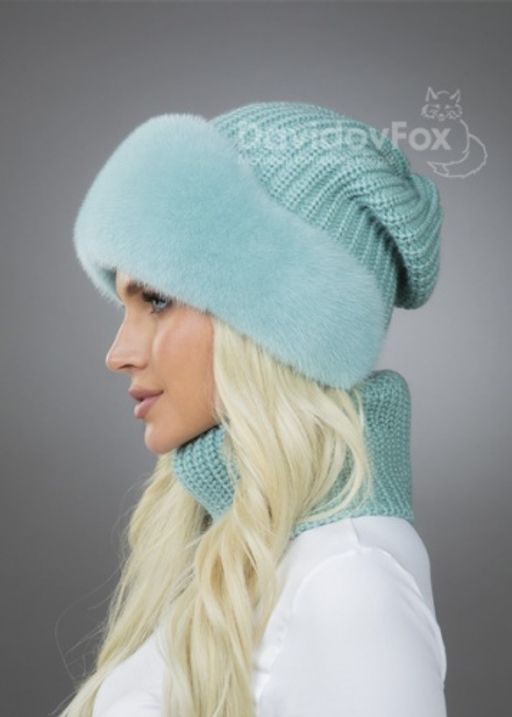 Шапка Ника норка трикотаж мята