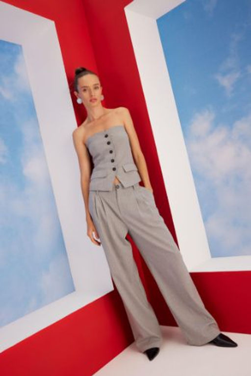 Wide Leg Yuksek Bel Genis Paca Pensli Standart Boy Basic Duz Pantolon