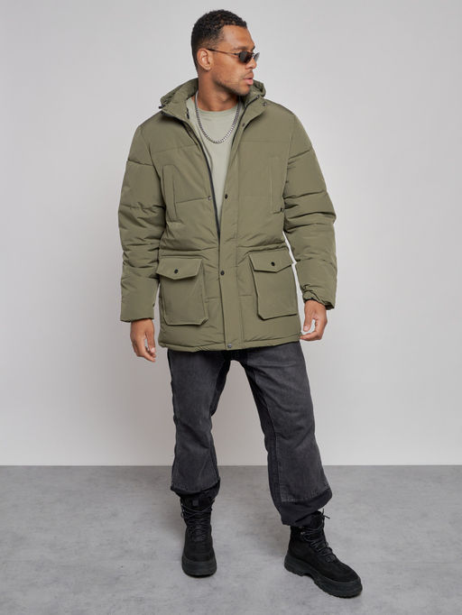 Парка мужская зимняя удлиненная молодежная зеленого цвета 807Z - Wonderrman фото 4