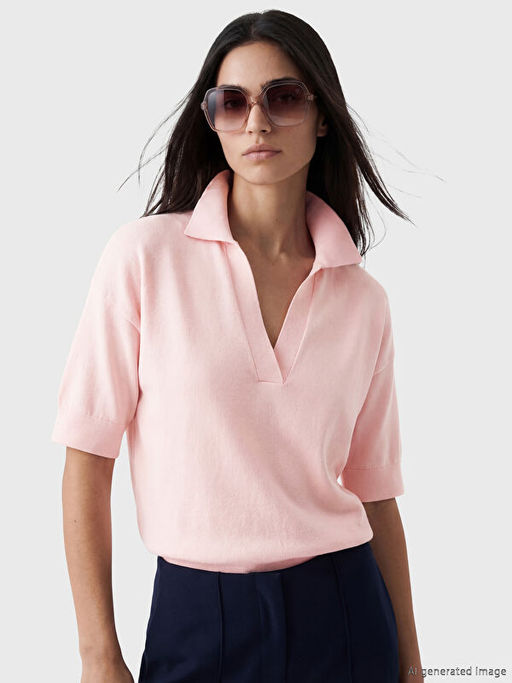 Polo Yaka Oversize Kad?n Triko Kazak