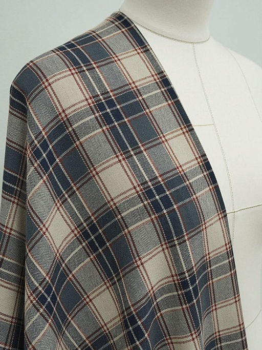 Фуле Клетка цв.серый/бежевый/чернильно-синий, ш.1.45м, хлопок-100%, 150гр/м.кв - Купава фото 2