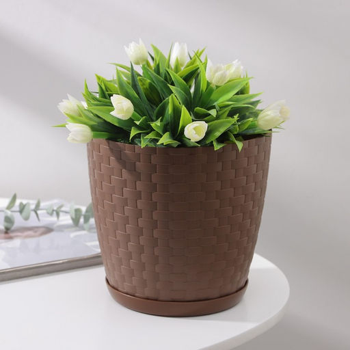 Цена за 2 шт. Горшок для цветов с поддоном «Ротанг», 3 л, d=17 см, h=17 см, коричневый