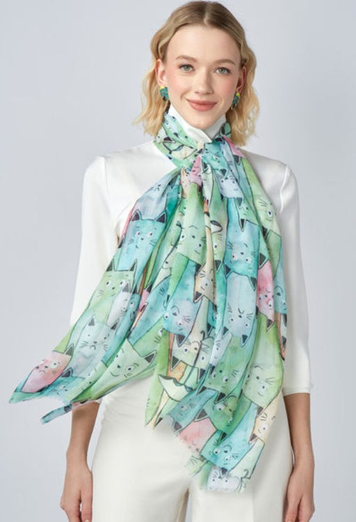 с котиками! Большой, мягкий, тонкий и очень нежный двусторонний палантин с рисунком