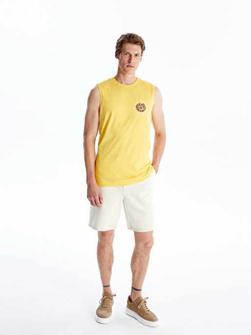 Bisiklet Yaka Bask?l? Erkek Kolsuz Ti??rt