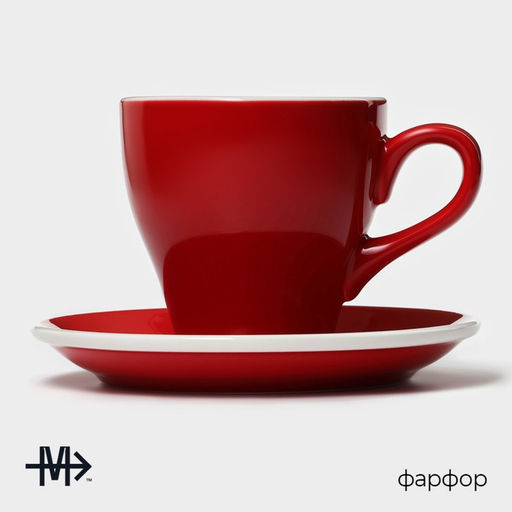 Кофейная пара Magistro Coffee time, 2 предмета: чашка 280 мл, блюдце d=15.5 см, фарфор, красная