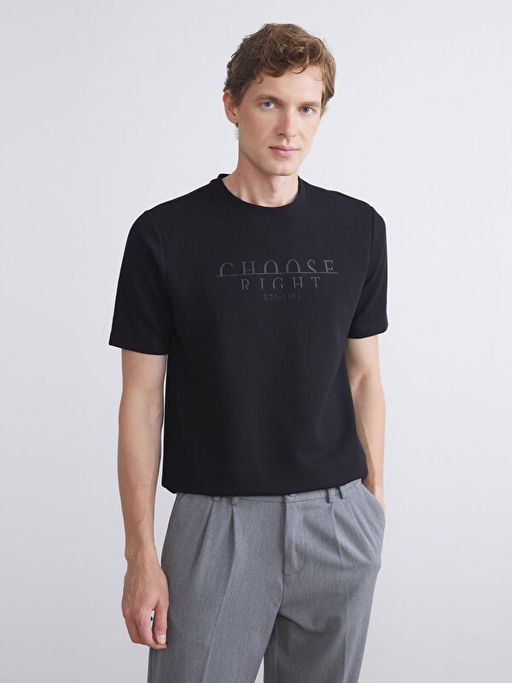 Bisiklet Yaka Bask?l? Erkek Ti??rt