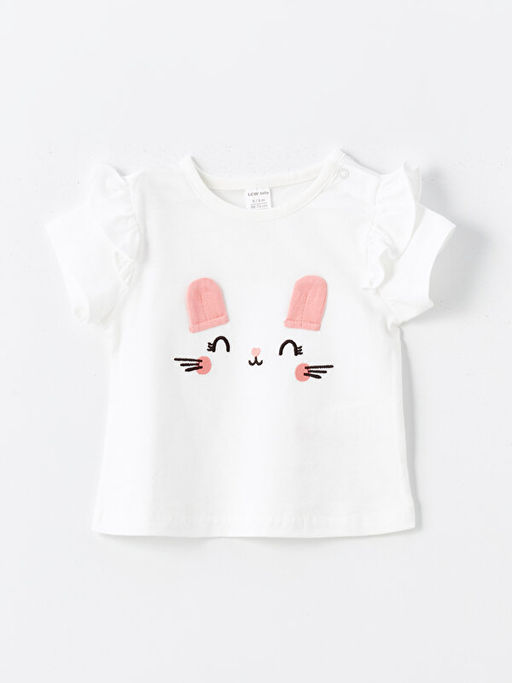 Bask?l? Bisiklet Yaka K?sa Kollu K?z Bebek Ti??rt 2li - Waikiki фото 2