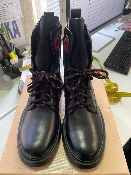 01-P514-1 BLACK/RED Ботинки демисезонные женские (натуральная кожа, байка)