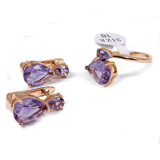 Комплект ювелирной бижутерии German Gold кольцо и серьги с Аметрином - Сандаловый дом фото 2