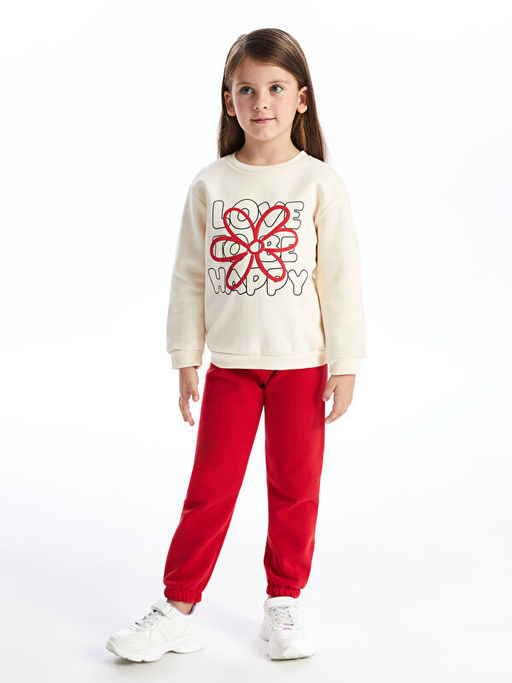 Bisiklet Yaka ?i?ekli K?z Bebek Sweatshirt ve Pantolon 2li Tak?m - Waikiki фото 5