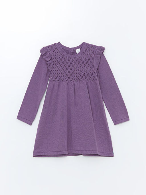 Bisiklet Yaka Uzun Kollu Desenli K?z Bebek Elbise