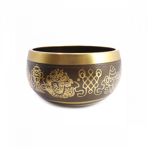 Чаша поющая с золотыми символами Лакшми янтра 5 металлов от 420гр до 600гр h-6-7см d-11см