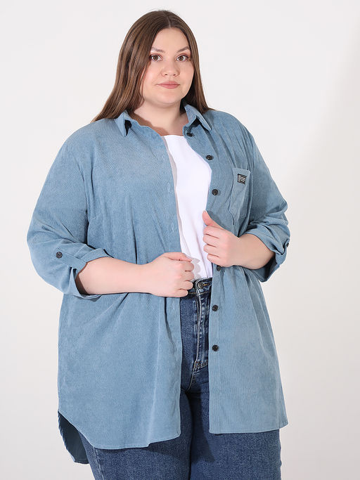 Рубашка из микровельвета больших размеров женская - Almond фото 3