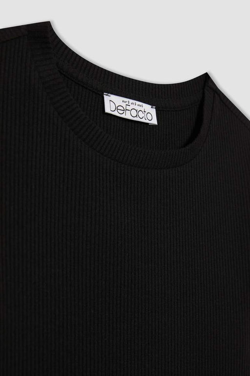 Базовая футболка с короткими рукавами и приталенным вырезом в рубчик на бретельках - Defacto фото 8