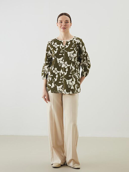 Bisiklet Yaka Desenli Kad?n Bluz