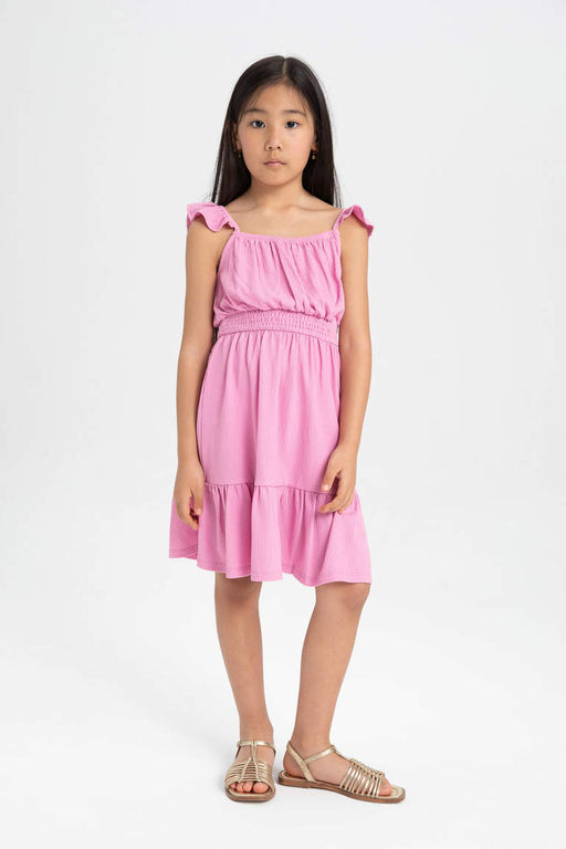 Мятое платье на бретельках для девочки - Defacto фото 3