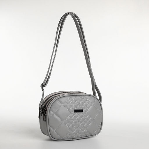 Сумка женская кросс-боди на молнии, 19×7×15 см, в клетку, серая