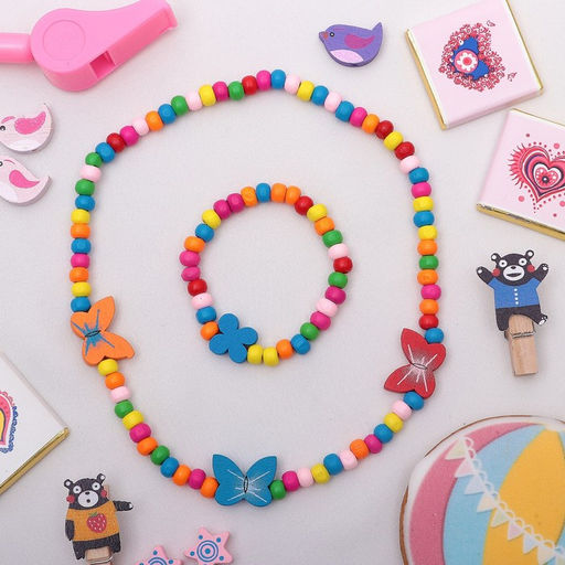Цена за 2 шт. Набор детских украшений Выбражулька «Нежность бабочки», 2 предмета: бусы, браслет d=4.6 см разноцветный