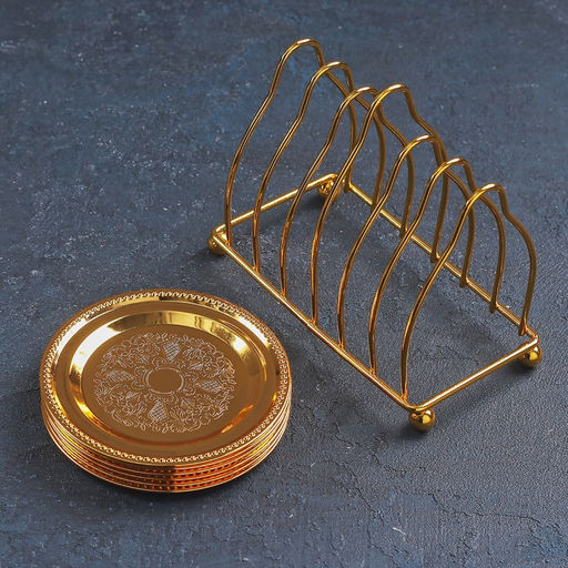 Набор блюдец «Золото», d=10 см, 6 шт., на подставке, металл, золотистый