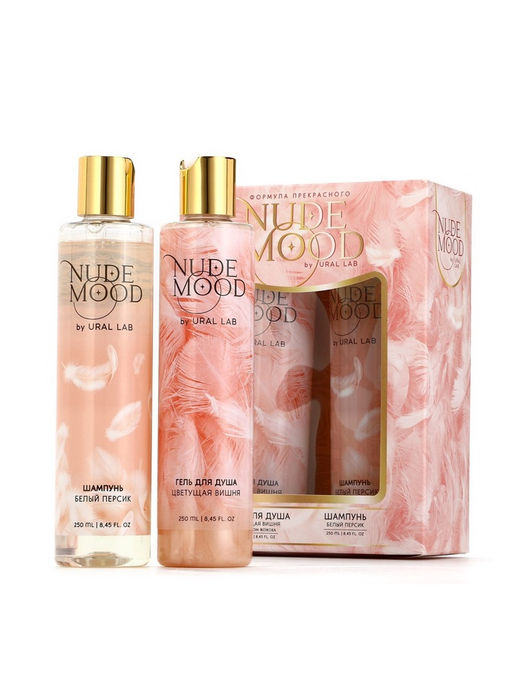 Подарочный набор NUDE MOOD, гель для душа и шампунь для волос, 2?250 мл, аромат персика и вишни, URAL LAB  фото 2