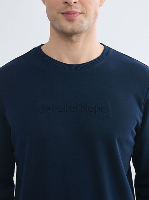 Bisiklet Yaka Bask?l? Erkek Sweatshirt