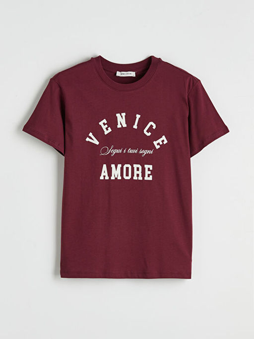 Bisiklet Yaka Venice Bask?l? Kad?n Ti??rt