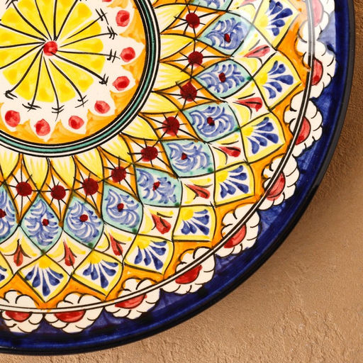 Тарелка Риштанская Керамика «Цветы», d=26 см, керамика, синяя, жёлтая