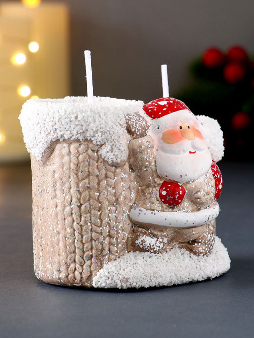 Подсвечник со свечами «Дед Мороз в бежевом кафтане», на 2 свечи, керамика, 7.5×5.5×6.5 см, МИКС