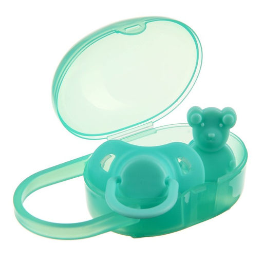 Пустышка классическая, с колпачком и держателем, в контейнере, от 0 мес., цвет бирюзовый
