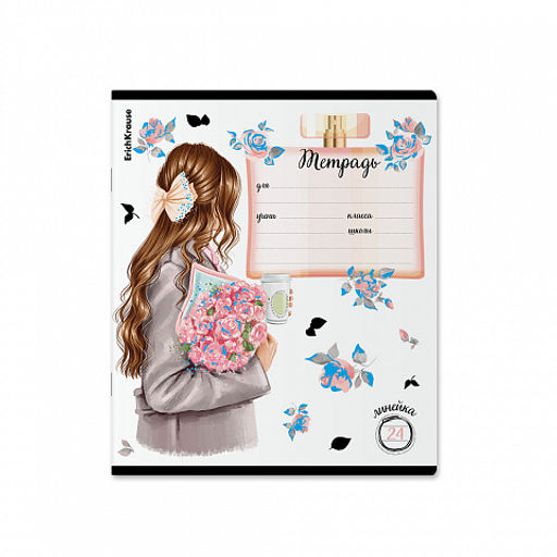 Цена за 10 шт. Тетрадь школьная ученическая ErichKrause Fashion Girl, 24 листа, линейка, выборочный УФ-лак с глиттером (в плёнке по 10 шт.)_MIX-PACK фото 6