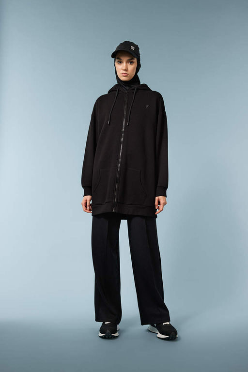 DeFactoFit Длинный толстый свитшот с капюшоном, карманами и молнией фото 2