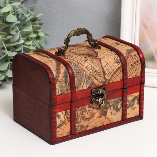 Шкатулка для украшений «Сундук. Карта путешественника», для мелочи, состаренная, дерево, 11×17.5×11.5 см, МИКС