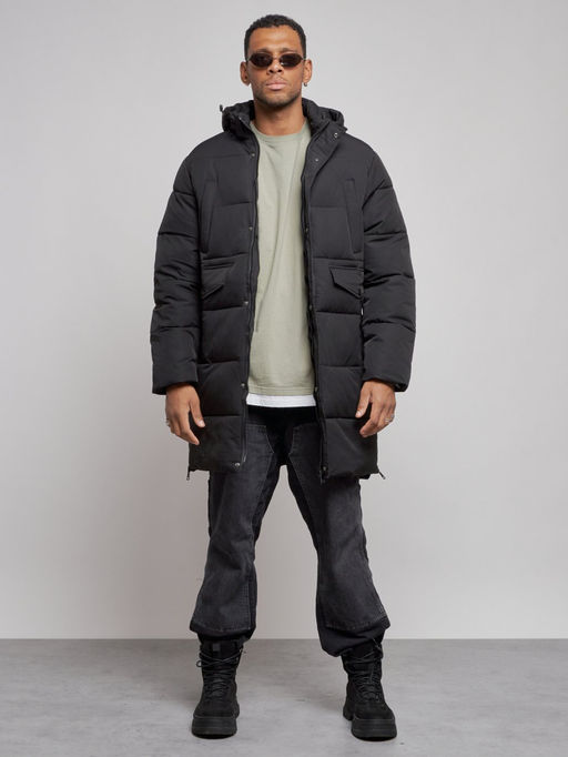 Парка мужская зимняя удлиненная молодежная черного цвета 806Ch - Wonderrman фото 2