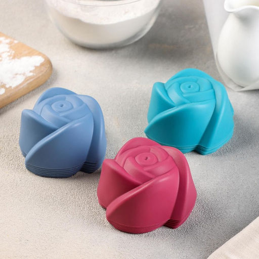 Формы для выпечки кексов Доляна «Розочки», силикон, 7×3.5 см, набор 6 шт., МИКС