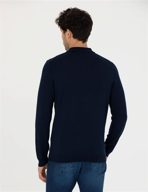 Lacivert Regular Fit Polo Yaka Y_n Kar___ml_ Basic Triko Kazak
