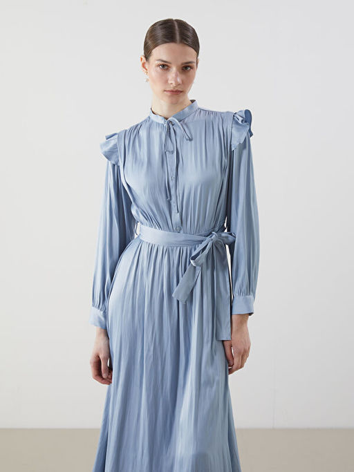 Ba?lamal? Yaka Oversize Saten Elbise