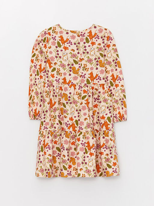 Bisiklet Yaka Desenli Uzun Kollu K?z ?ocuk Elbise