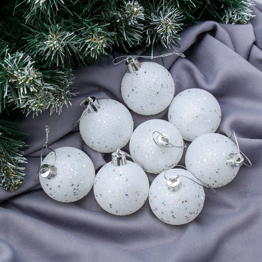 Ёлочные игрушки Блеск, шары новогодние, набор 8 шт., d=5 см, белый