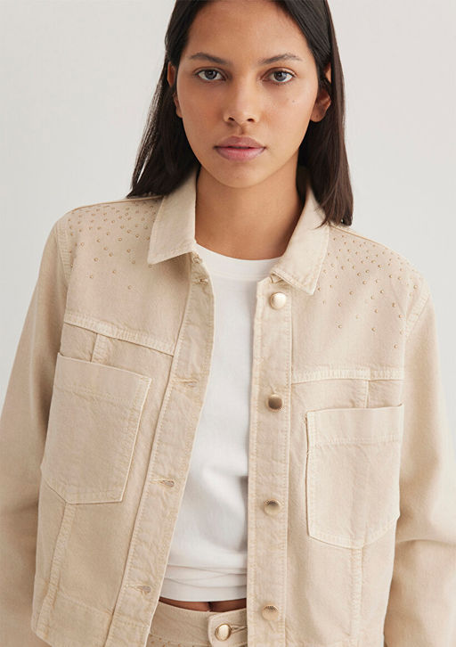 Tanya Gold Premium Tasl? Krem Jean Ceket - Mavi фото 3