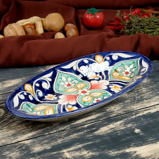Селёдочница узбекская Риштанская Керамика, 24 см, синяя, МИКС