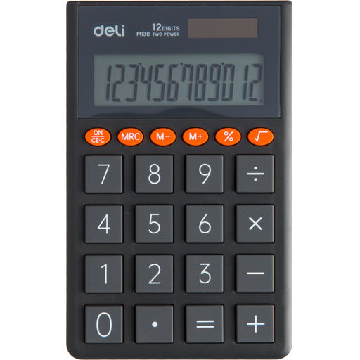 Калькулятор карманный Deli EM130, 12-р,дв.пит.,70.2x8.5x112.2 мм,темн-сер
