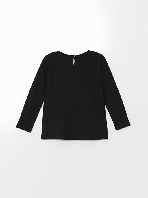 Bisiklet Yaka Uzun Kollu Bask?l? K?z ?ocuk Ti??rt