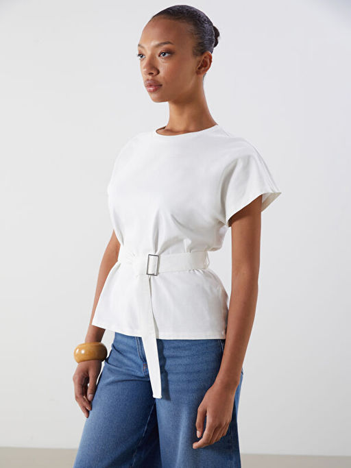 Bisiklet Yaka Kemerli Bluz