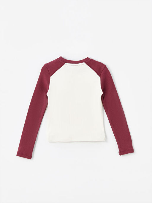 Bisiklet Yaka Bask?l? Uzun Kollu K?z ?ocuk Ti??rt